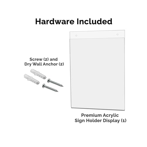 Wall Mount Sign Holder for 8" x 10" Notices and Hours of Operation in Stores and Professional Offices Clear Acrylic with 2 Pre Drilled Holes and Hanging Hardware by Marketing Holders - size: 8"W x 10"H