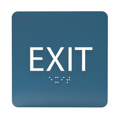 6" X6" Exit Sign - ADA Compliant Tactile Graphics Grade 2 Braille Text Acrylic Wall Signs - Emergency Rescue Safety Door Sign for Schools, Offices, Businesses, and Restaurants - color: Cold Blue