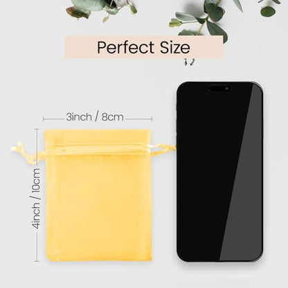Meowoo 100PCS Organza Bags (3x4inch, Yellow) - color: yellow-3x4in-100p, size: 3x4in