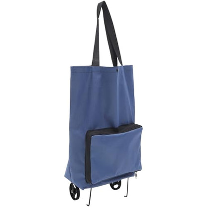 Foldable Shopping Trolley Bag with Wheels Large Grocery Pouch for Shopping Picnics and Everyday Use Portable Collapsible Grocery Bag with Storage 18.89 X 16.14 X 5.51 in