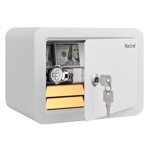Marcree 0.23 Cubic Safe Box for Kids, Steel Security Safe with Key Lock - color: 0.23 cuft-WHITE