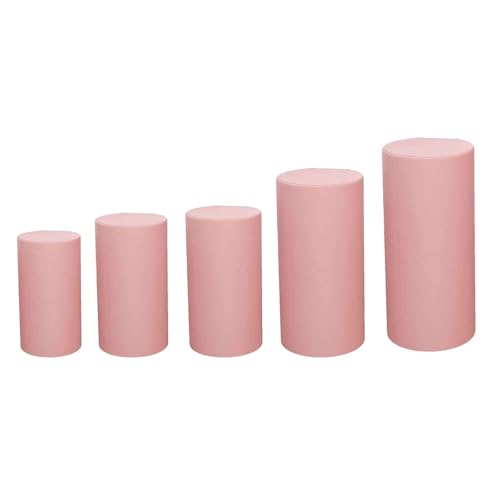 Efavormart Set of 5 | Dusty Rose Spandex Cylinder Plinth Display Box Stand Covers, Stretchable Pedestal Pillar Prop Covers - 160 GSM - color: Dusty Rose, size: Spandex Cylinder Covers