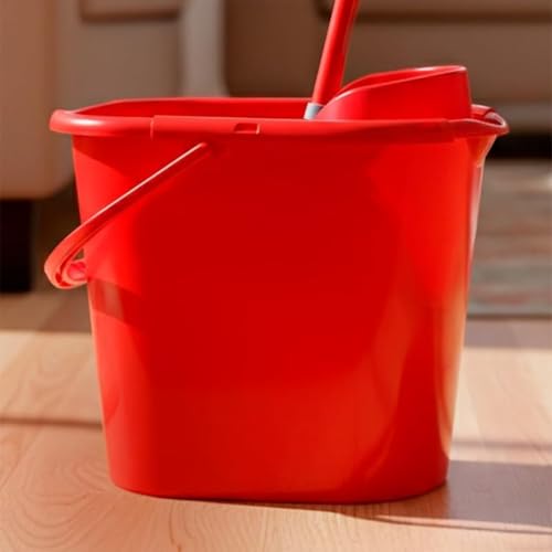 Condor Professional Bucket with Drainer, Red Plastic Mop Bucket, Built-in Measuring Scale, Cleaning Container