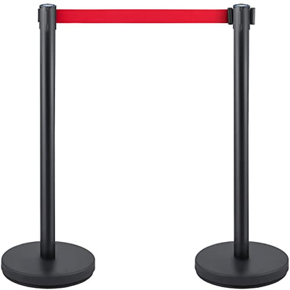 VEVOR Crowd Control Stanchion, Set of 6 Pieces Stanchion Set, Stanchion Set w/ 6.6 ft/2 m Red Retractable Belt, Crowd Control Barrier w/Rubber Base – Easy Connect Assembly for Crowd Control (Black) - color: Black & Red