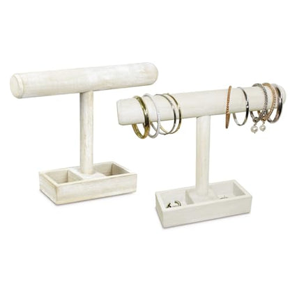 MOOCA 2pcs Wooden Jewelry Display Bracelet Holder Display, 2 Compartment Tray - color: 8) Wash White, w/Tray-2pc