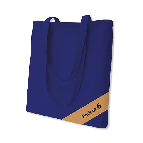 5|6|12|24 Pack Cotton Canvas Tote Bags, Reusable Shopping Grocery Bag, 16”x15” Blank Bulk Cloth Bags for DIY & Promo - color: Navy