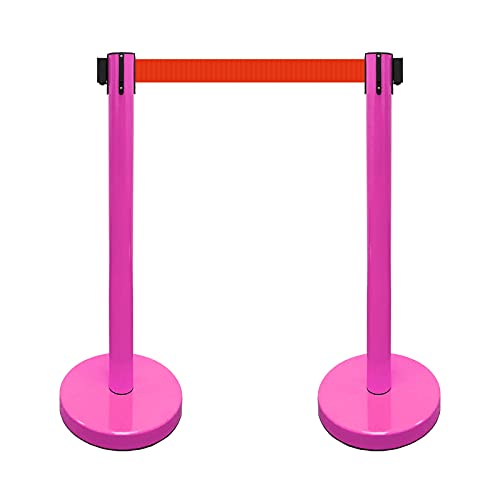 VIP Crowd Control Retractable Belt Stanchion Queue Safety Barrier Set, 36" Ht, 78" Belt (2 M.Pink Posts Red Belt) - color: 2 M.Pink Posts Red Belt