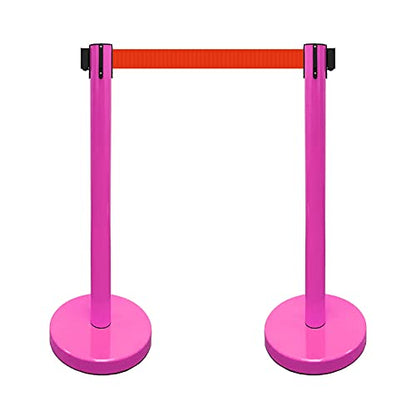 VIP Crowd Control Retractable Belt Stanchion Queue Safety Barrier Set, 36" Ht, 78" Belt (2 M.Pink Posts Red Belt) - color: 2 M.Pink Posts Red Belt