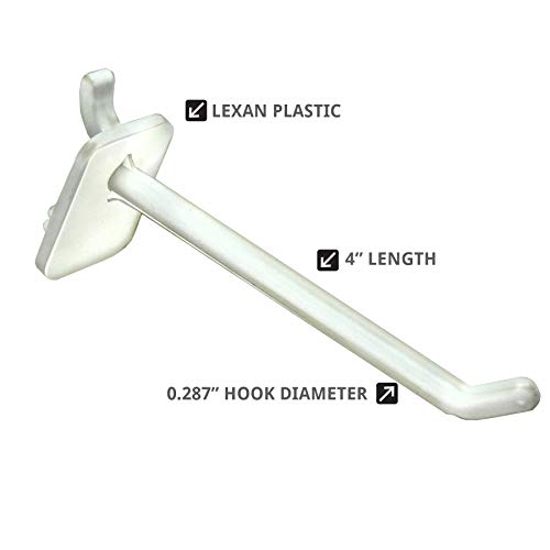Azar Displays 800004-W 4-Inch Lexan Hook, White, 50-Pack - color: White, size: 4 Inch