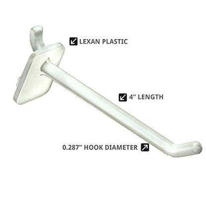 Azar Displays 800004-W 4-Inch Lexan Hook, White, 50-Pack - color: White, size: 4 Inch