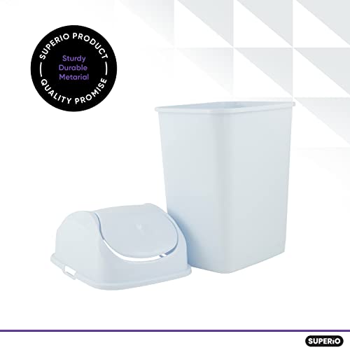 Superio Kitchen Trash Can with Swing Top Lid 9 Gallon Slim Waste Bin 37 Qt Sturdy Plastic Garbage Can Medium Recycling Bin for Office, Bathroom, Under Counter, Dorm, Bedroom (White-2 Pack) - size: 9 Gallon, style: 2 Pack