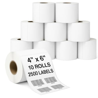 4"x6" Direct Thermal Shipping Labels 10 Rolls, 2500 Labels - size: 10 Rolls - 2500 Labels