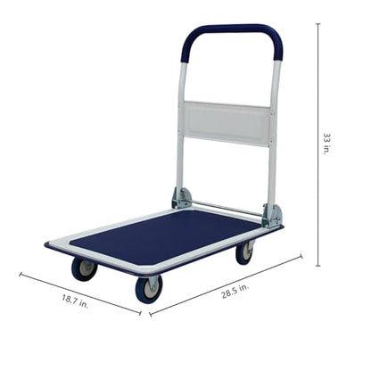 Platform Truck with Folding Handle, Heavy Duty Flatbed Push Cart with Non-Slip Deck, 4 Swivel Casters, Compact Warehouse Dolly for Moving Boxes, Office, Garage & Home Use