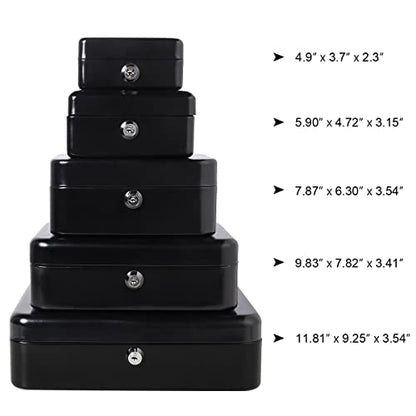 Decaller Mini Cash Box with Lock and Slot, Metal Coin Bank Piggy Bank for Adults & Kids, 4.9" x 3.7" x 2.3", Black - color: Black, size: X Small (4.9 Inch)