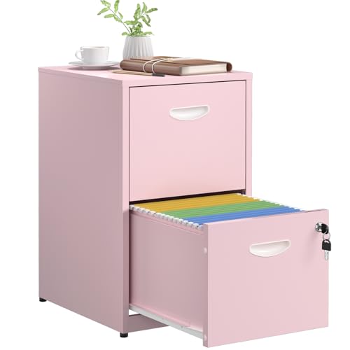 SteeLoong 2 Drawer File Cabinets,Metal Office File Cabinet with Lock,Pink - color: Pink, style: 2 Drawer Light Duty