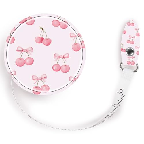Retractable Mini Leather Tape Measure, Auto Retract Bow Cherry - color: Pink Bow Cherry