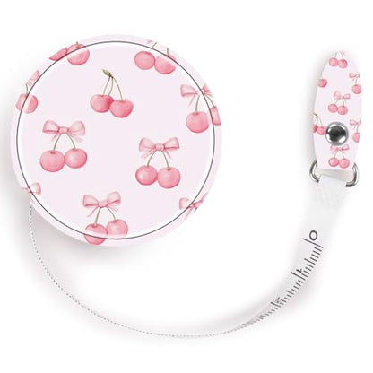 Retractable Mini Leather Tape Measure, Auto Retract Bow Cherry - color: Pink Bow Cherry