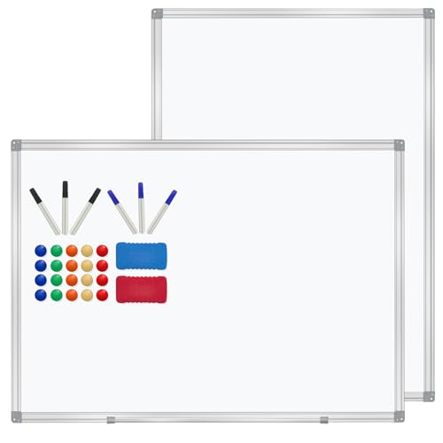 H-Qprobd 3' x 2' Whiteboard Dry Erase White Board for Wall 36x24 (2pcs) Magnetic Boards for Office Classroom & Home, Small Wall Whiteboard Including 6 Markers, 20 Magnets, 2 Erasers - size: 36"x24"(2pcs)