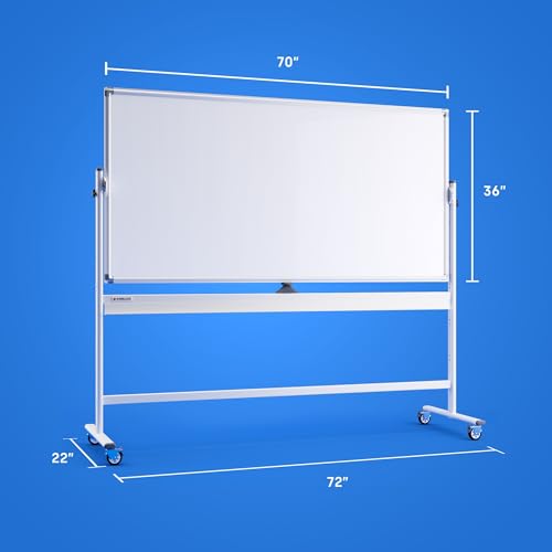 Kamelleo Rolling Whiteboard on Wheels 70" x 36", Double Sided White Board - color: Pearl White, size: 70x36