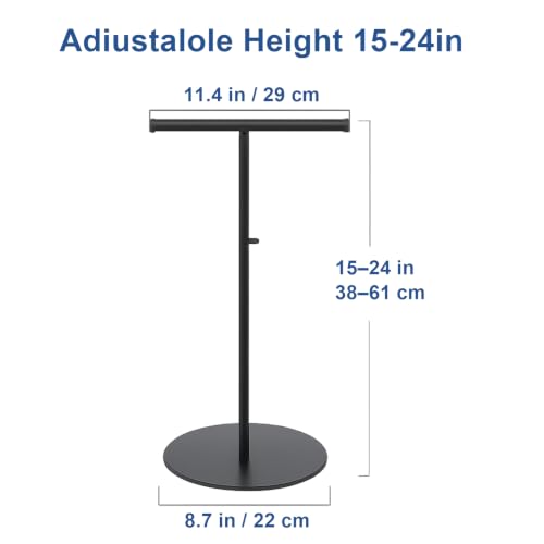 1 Pack Black Stainless Steel T Bar Purse Display Stand, Adjustable 15 to 24 Inch Height Tabletop Handbag Holder, Countertop Hanging Rack for Necklace Scarf Lanyard Jewelry Closet Boutique