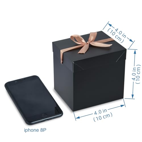 Gift Box with Lid & Ribbon for present, 12pcs, Black, 4"×4"×4" - color: Black, size: 4 x 4 x 4 Inch