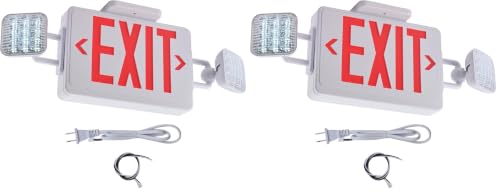 Red Exit Sign with Emergency Lights, 200lm 3Hours Plug in Exit Sign Battery Backup Lights for Business,Commerical Emergency Lighting Combo UL 924 AC85-277V Double Face (Pack of 2) - color: White Housing +Red EXIT, size: Square Heads (Pack of 2)