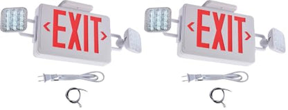 Red Exit Sign with Emergency Lights, 200lm 3Hours Plug in Exit Sign Battery Backup Lights for Business,Commerical Emergency Lighting Combo UL 924 AC85-277V Double Face (Pack of 2) - color: White Housing +Red EXIT, size: Square Heads (Pack of 2)