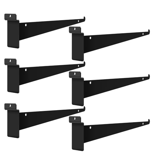 12 Inch SlatWall Shelf Brackets with Lip, Black, 6 Pack - size: 12inch-6pcs