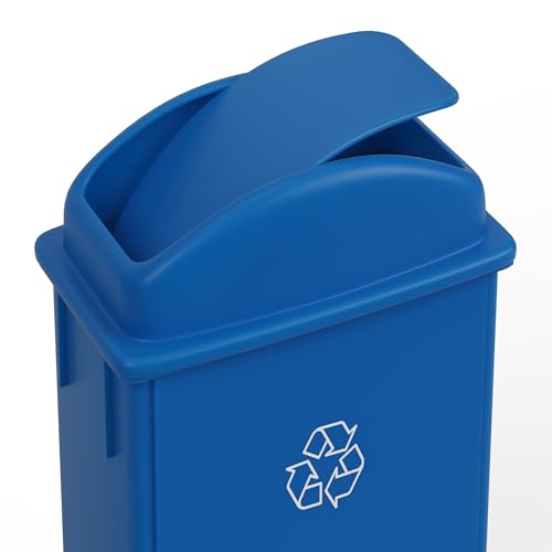 23-Gallon Blue Recycle Slim Trash Can with Swing Dome Lid and Dolly – Heavy-Duty Commercial Waste Bin with Mobile Dolly for Restaurants, Kitchens & Offices