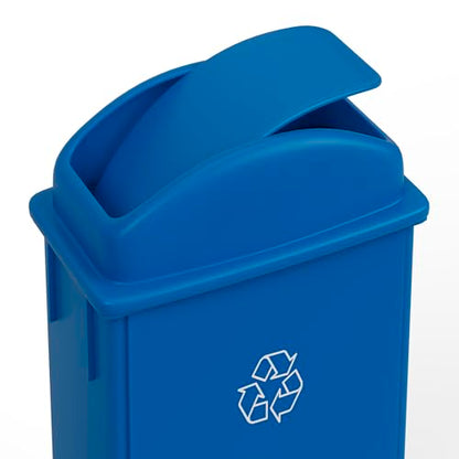 23-Gallon Blue Recycle Slim Trash Can with Swing Dome Lid and Dolly – Heavy-Duty Commercial Waste Bin with Mobile Dolly for Restaurants, Kitchens & Offices