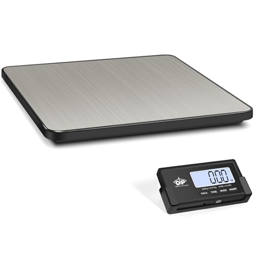 QP Shipping Scale, 440 lb/0.35 oz High Accuracy Digital Postal Scale, Postage Scale, Wireless LCD Display, Hold/Tare Function, Lightweight Scale for Packages/Luggage/Pet, Battery & AC Adapter Included - color: Dark Gray