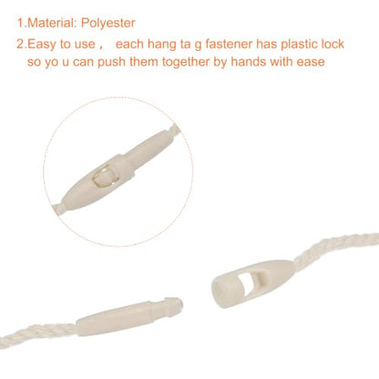 MECCANIXITY Polyester Rope Hang Tag String Snap Lock Pins Loop Price Tag, Fastener Plastic Tags Ties 190mm/7.48 Inch Length,1mm/0.04 Inch Dia,Pack of 100,Beige
