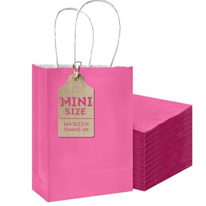 qiqee 24PCS Mini Gift Bag with Handles Bulk 4.5"x2.5"x6" Gift Bags Pink Bags Multiple Uses - color: Pink