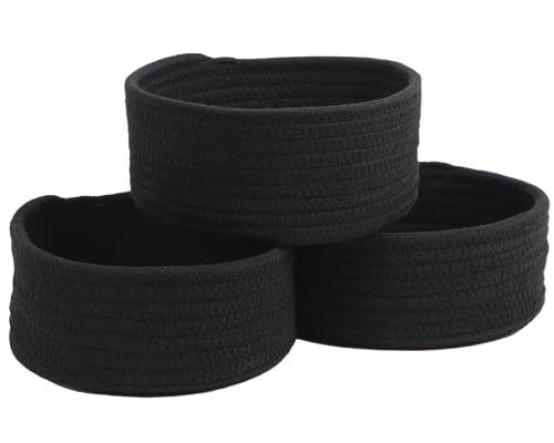 Small Woven Cotton Rope Baskets, Set of 3, Black - color: Black