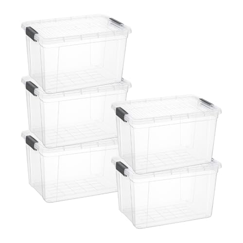 Superio 14.7 Quart Clear Plastic Storage Boxes with Lids, Stackable Organizer Containers, BPA-Free Storage Bins for Home, Office, School & Dorm, 5 Pack - size: 14.7 Quart