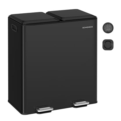 SONGMICS Trash Can, 2 x 8 Gallon, Soft-Close Lids, Stainless Steel - color: Black, size: 2 x 8 Gal. (Old)