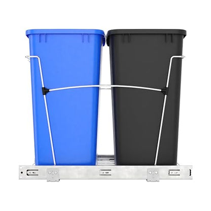 Rev-A-Shelf Double Pullout Garbage Trash Cans for Kitchen Cabinets, 35 Qt - color: Blue & Black