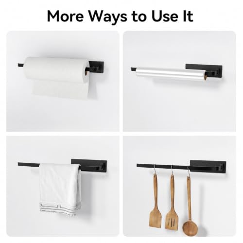 Paper Towel Holder Under Cabinet, Self-Adhesive or Drilling, Matte Black - color: Black