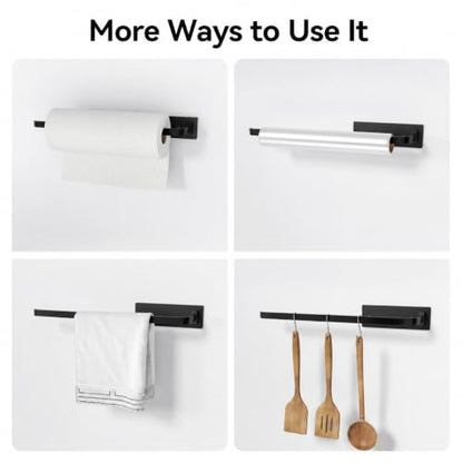 Paper Towel Holder Under Cabinet, Self-Adhesive or Drilling, Matte Black - color: Black