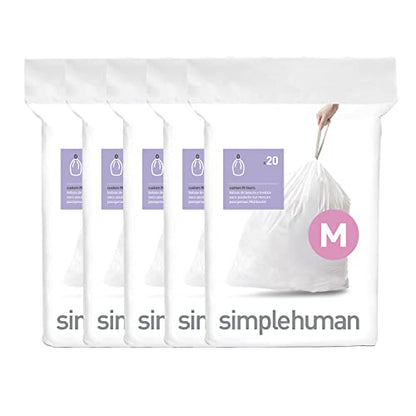 simplehuman Code M 100 Count Custom Fit Liners, Drawstring Kitchen Trash Bags, One-by-One Mess-Free Dispense, Extra Thick & Double Seamed, 50% PCR Plastic, 40-45 Liter / 11-12 Gallon, White - size: 100 Count (Pack of 1)
