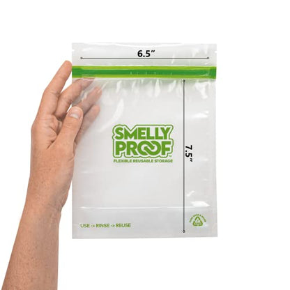 Smelly Proof 10 x Expandable Stand & Fill REUSABLE Storage Bags for Food Designed & Mfg in US, BPA FREE, NO PEVA, Reusable Sandwich Bags, Dishwasher-Safe, Clear 3 mils STAND UP 6.5" x 7.5" - 10pk - size: 10pk, Med 6.5x7.5" - Sandwich