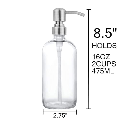 Clear Glass Jar Soap Dispenser, Silver, 16oz Round Bottle - color: Silver
