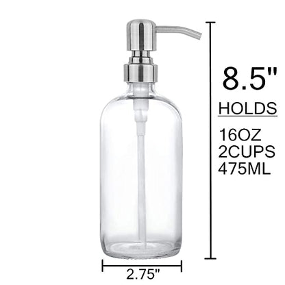 Clear Glass Jar Soap Dispenser, Silver, 16oz Round Bottle - color: Silver