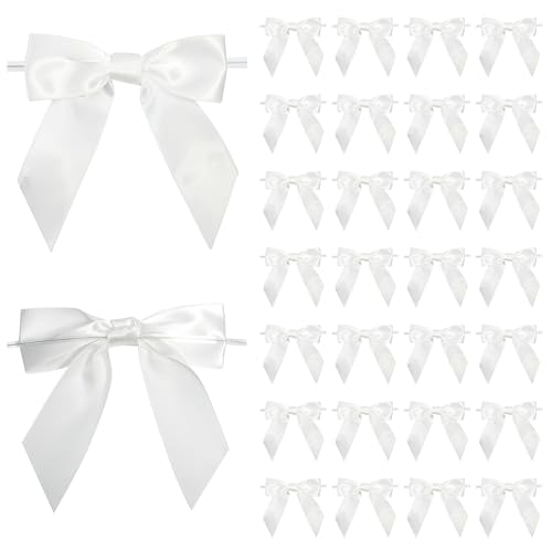 Pre-Tied White Satin Ribbon Twist Tie Bows 5 Inch, 36 Pack - color: White
