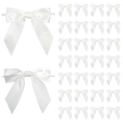 Pre-Tied White Satin Ribbon Twist Tie Bows 5 Inch, 36 Pack - color: White