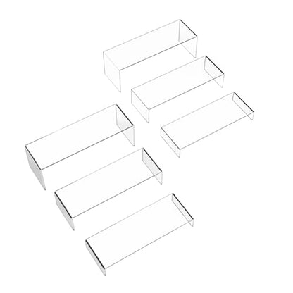 Longer 6 PCs 12 Inch Clear Acrylic Display Risers 4mm Thick 3 Tier Stand - color: Clear 12 Inch 6 PCs