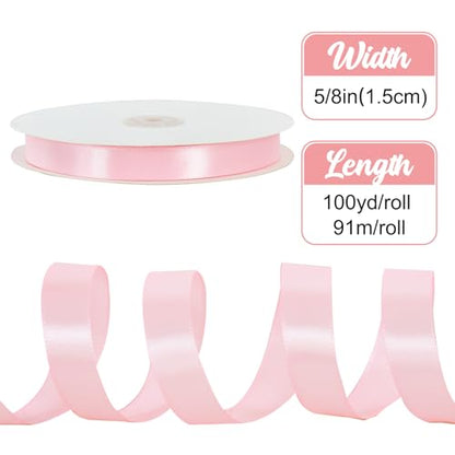 TONIFUL 100yd 5/8 Inch Pink Satin Ribbon Christmas Gift Wrapping Ribbons - color: Pink, size: 5/8 in x 100 yds