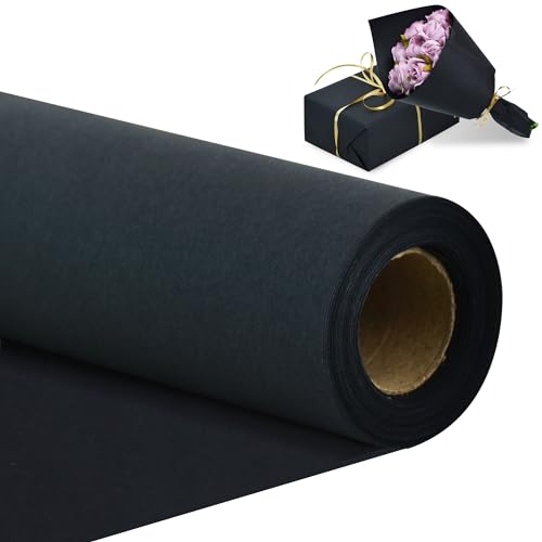 BEISHIDA Black Gift Wrapping Paper Roll, 15in X 32ft Kraft Bulletin Board Paper Gift Wrap for Christmas Mother's Day Valentine's Day Graduation, Flower Wrap - color: black