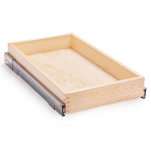 Mulush 13”W x 21”D x 3”H Soft Close Slide Out Wood Drawer Organizer for Kitchen, (Cabinet Opening Width>14.5 inches for Bottom Assembly, Width= 14 inches for Side Assembly) - size: 13"W x 21"D