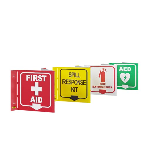 Stay Safe with our OSHA Compliant Folded Projecting First Aid Sign - 5"x7", 1mm Aluminum, Essential Workplace Safety Warning - color: First Aid